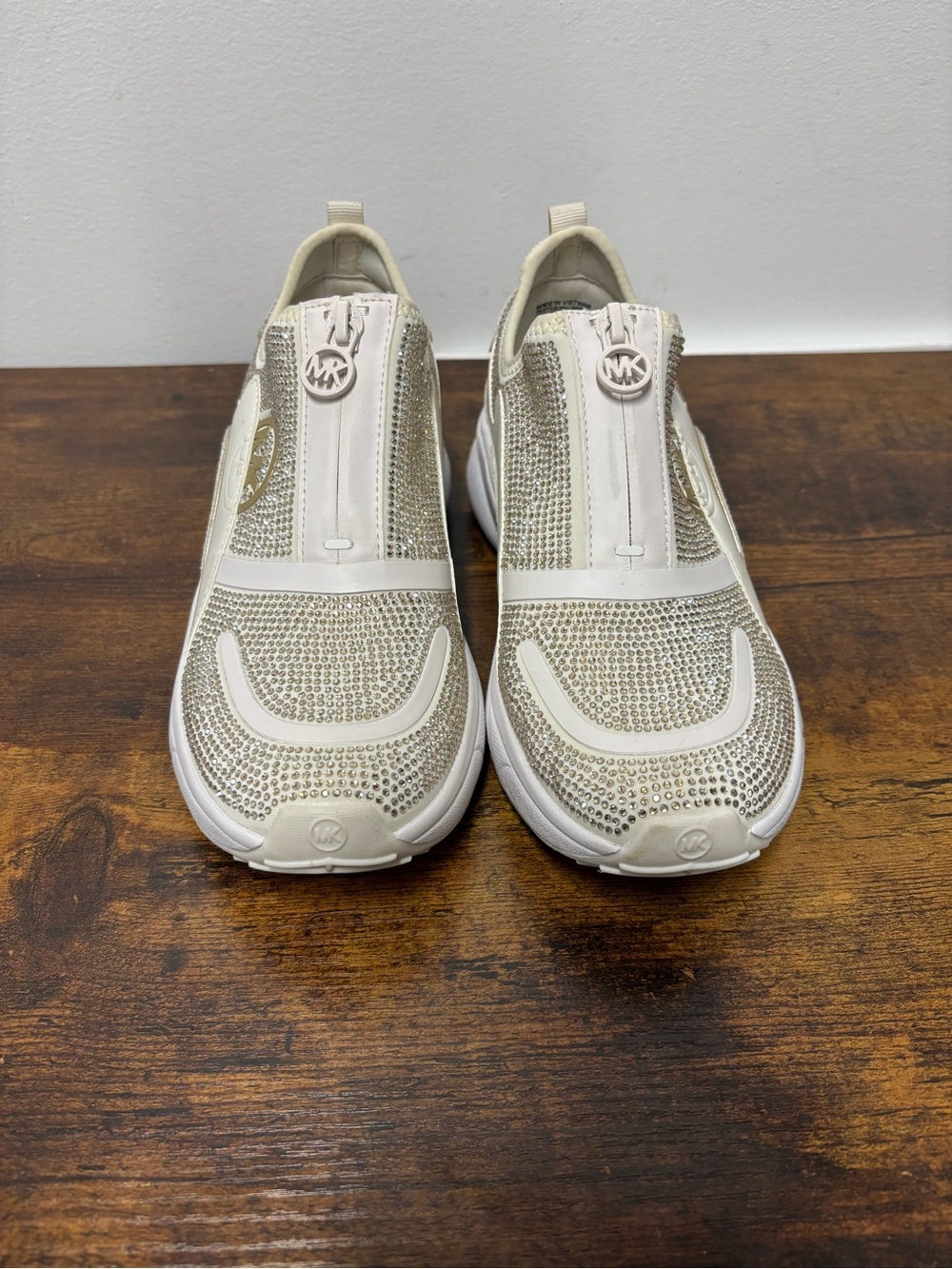 MICHAEL KORS Sami Zip Trainer Zip Up Sneaker Cream Rhinestone Women’s Size 5 1/2 - Picture 3 of 8